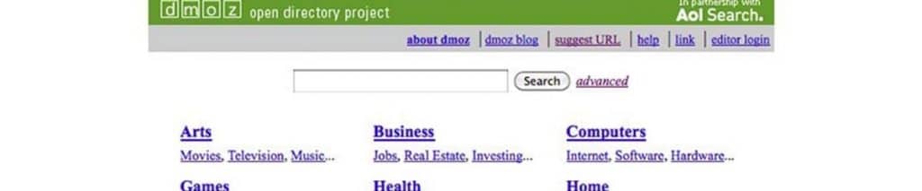 A screen shot of the DMOZ website