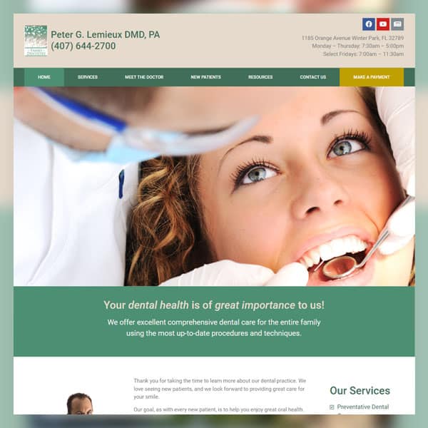 Thumbnail view of Winter Park Family Dentist website design.