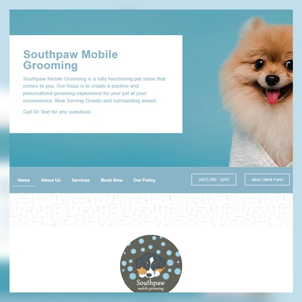 Thumbnail view of Southpaw Mobile Grooming website design.