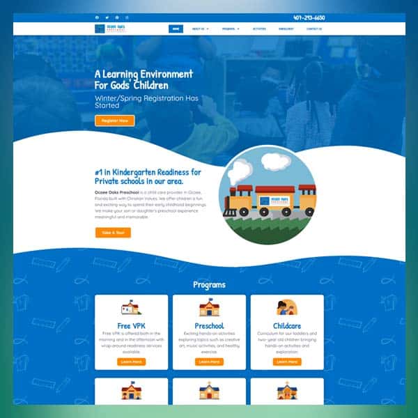 Thumbnail view of Ocoee Oaks PreSchool website design.
