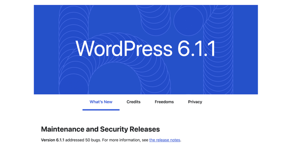 WordPress 6.1.1 updated page