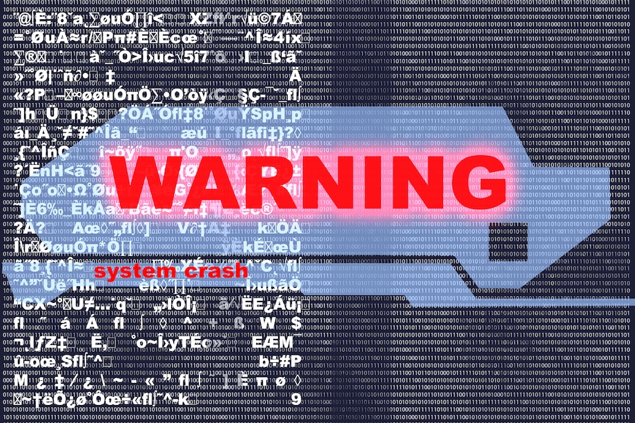 Digital code warning of a system crash.