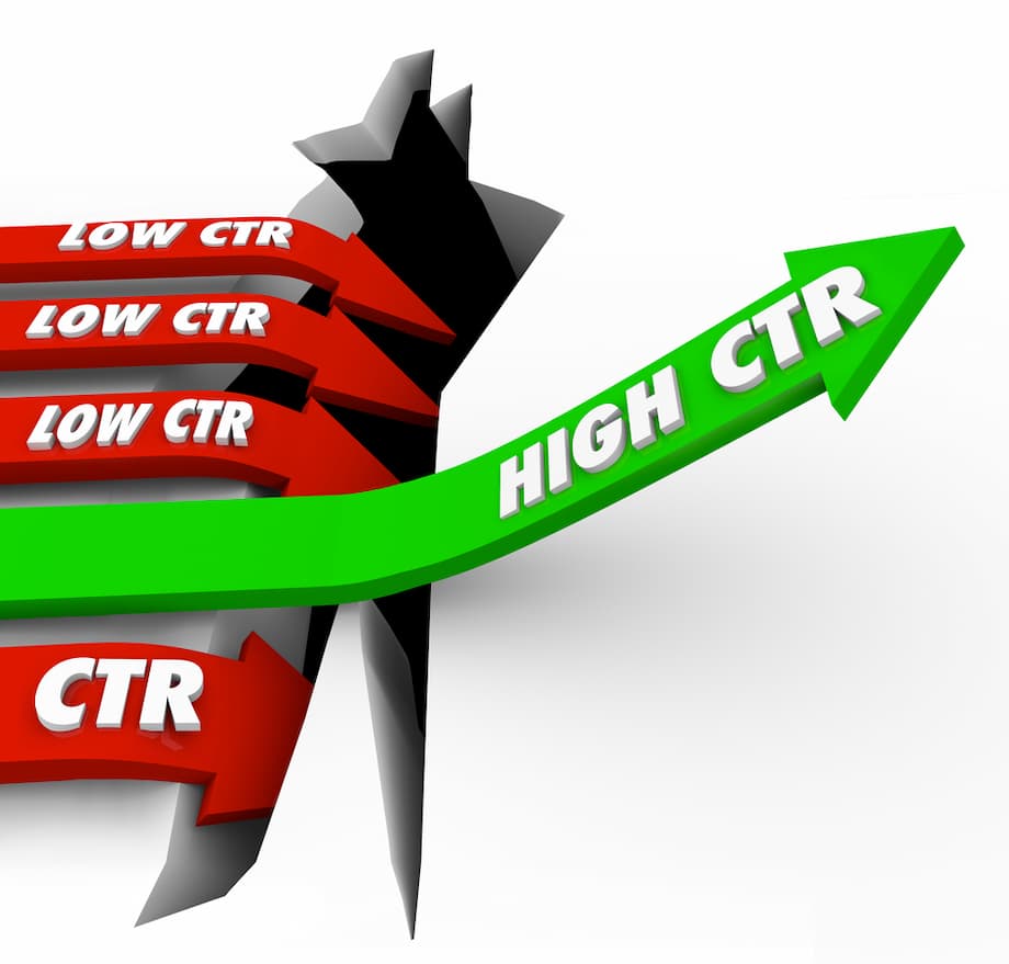 High CTR words on a green arrow rising